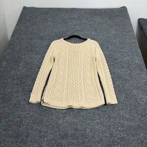 LL Bean Signature Sweater Womens XXS Cream Cotton Cable Knit Side Zips Casual